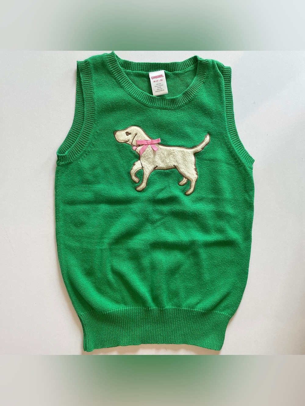 Gymboree puppy sweater vest green girl medium 7-8 smart rule cotton applique dog